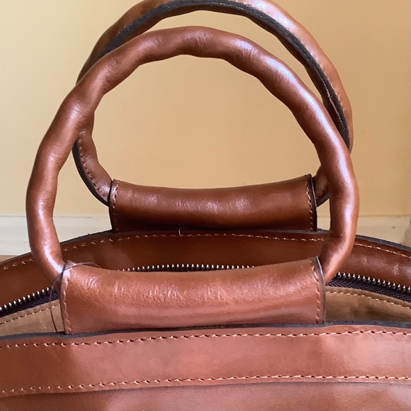 Patricia Nash Woven Leather Oliena Top Handle Satchel Crossbody Cognac SZ Large - Picture 6 of 16